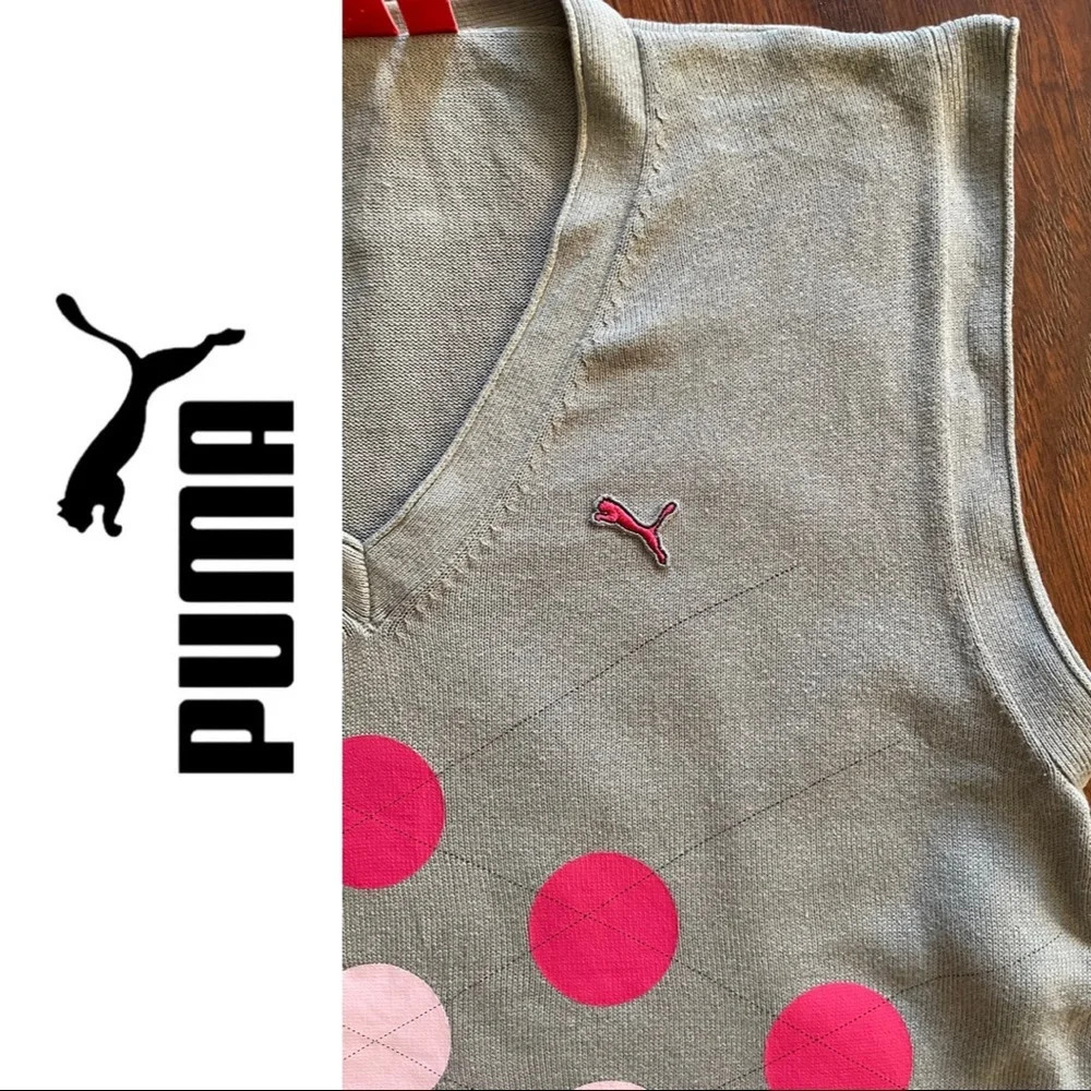🛍️3/$40 Puma Women’s Sweater Vest Golf Sweater Grey Pink Size Small - Picture 4 of 5